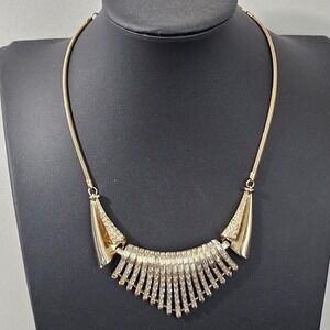 Vintage Corocraft Regency Waterfall Necklace Baguette Rhinestone Gold Tone READ